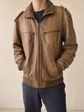 Giacca in pelle Gippy Marrone Colletto ampio Vintage Y2K (L) - indossata fronte