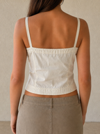 T-Shirt Top Marella bianco panna cotone Vintage Y2K Donna (XL) - indossata retro