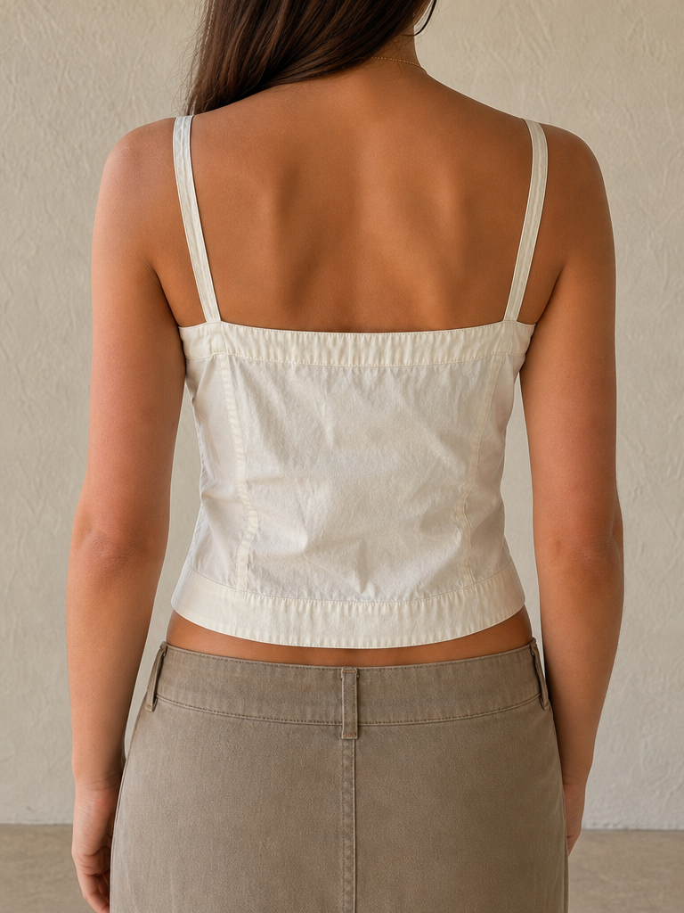 T-Shirt Top Marella bianco panna cotone Vintage Y2K Donna (XL) - indossata retro