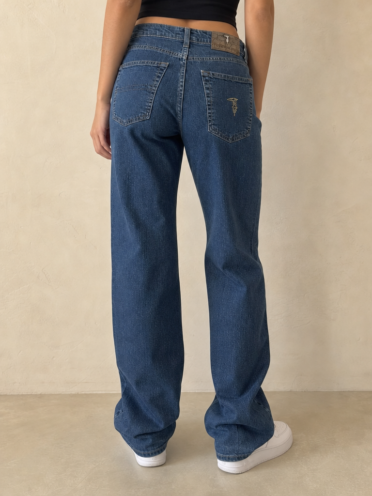 Denim Jeans Trussardi Straight Fit Embroidered Particular Vintage Y2K Donna (S) - indossata retro