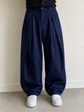 Pantaloni Pantalone Blu Navy balloon baggy fit elegante streetwear Vintage Y2K Uomo - indossata fronte