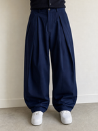 Pantaloni Pantalone Blu Navy balloon baggy fit elegante streetwear Vintage Y2K Uomo - indossata fronte