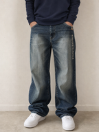 Jeans Denim Denim Baggy Fit Enyce Blu Wash Embroidered Vintage Y2K Uomo (S) - indossata fronte