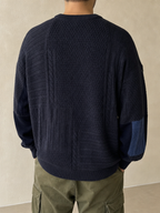 Knit Sweater 80s 90s Dark Blue - Maglione Boxy Fit Vintage Y2K Uomo (XXL) - indossata retro