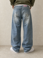 Denim Jeans Baggy Fit Blu Washed Vintage Y2K Uomo (XS) - indossata retro