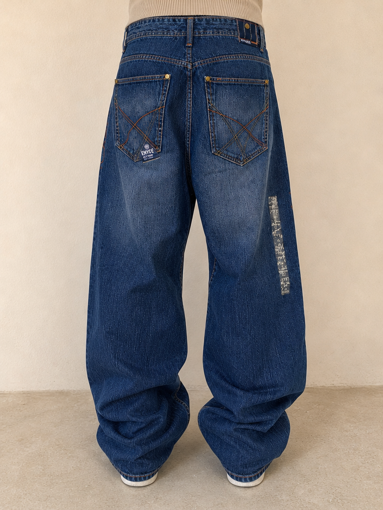 Jeans ENYCE baggy wide leg blu streetwear Vintage Y2K Uomo - indossata retro