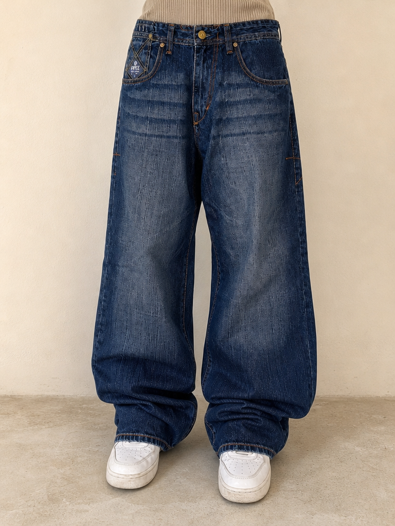 Jeans ENYCE baggy wide leg blu streetwear Vintage Y2K Uomo - indossata fronte