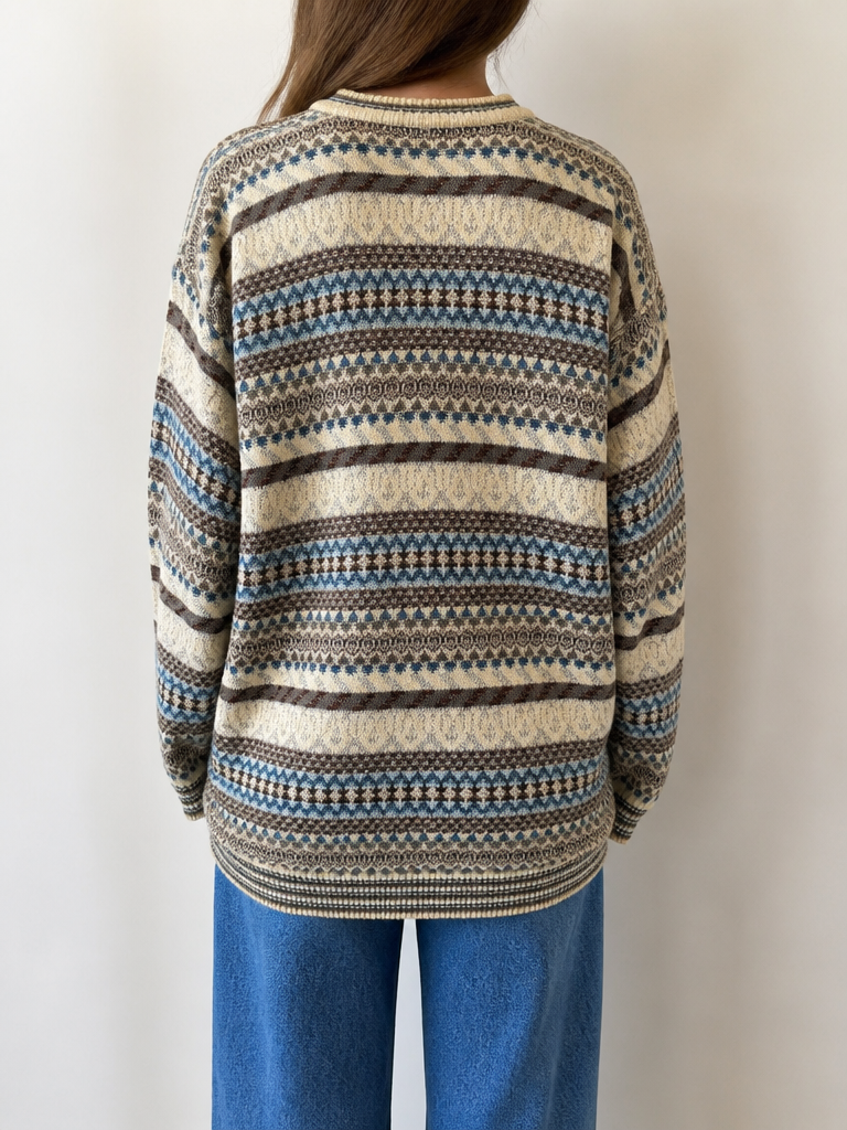 Maglieria Cardigan Malagrida Vintage Y2K Beige Righe Bottoni Tasche (M) — foto 2