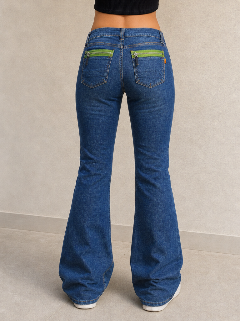 Denim Jeans Low Waist Dark Blue Bootcut Fit Flared Vintage Y2K Donna (S) - indossata retro