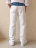 Denim Jeans White Bicolor Straight Fit Low Waist Vintage Y2K (XS) - indossata retro