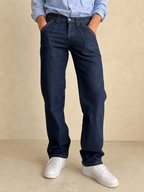 Denim Jeans Dark Blue Wrangler Low Waist Straight Fit Vintage Y2K Uomo (S) - indossata fronte