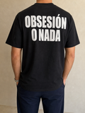 T-shirt nera streetwear con stampa retro Obsesi�n o Nada Vintage Y2K Uomo - indossata retro