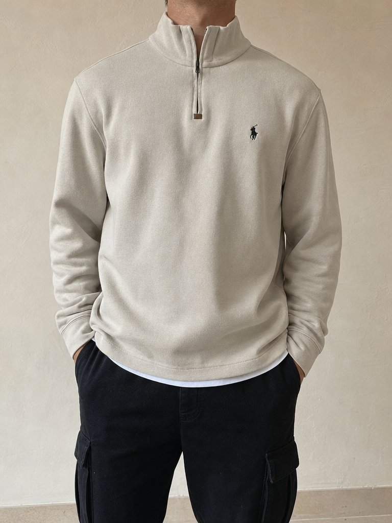 Ralph Lauren 1/4 Zip Sweater - Maglione Ralph Lauren Mezza Zip Dolcevita Vintage Y2K Uomo (M) - indossata fronte