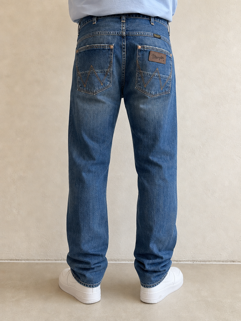 Denim Jeans Wrangler Straight Fit Vintage Y2K Uomo (M) - indossata retro