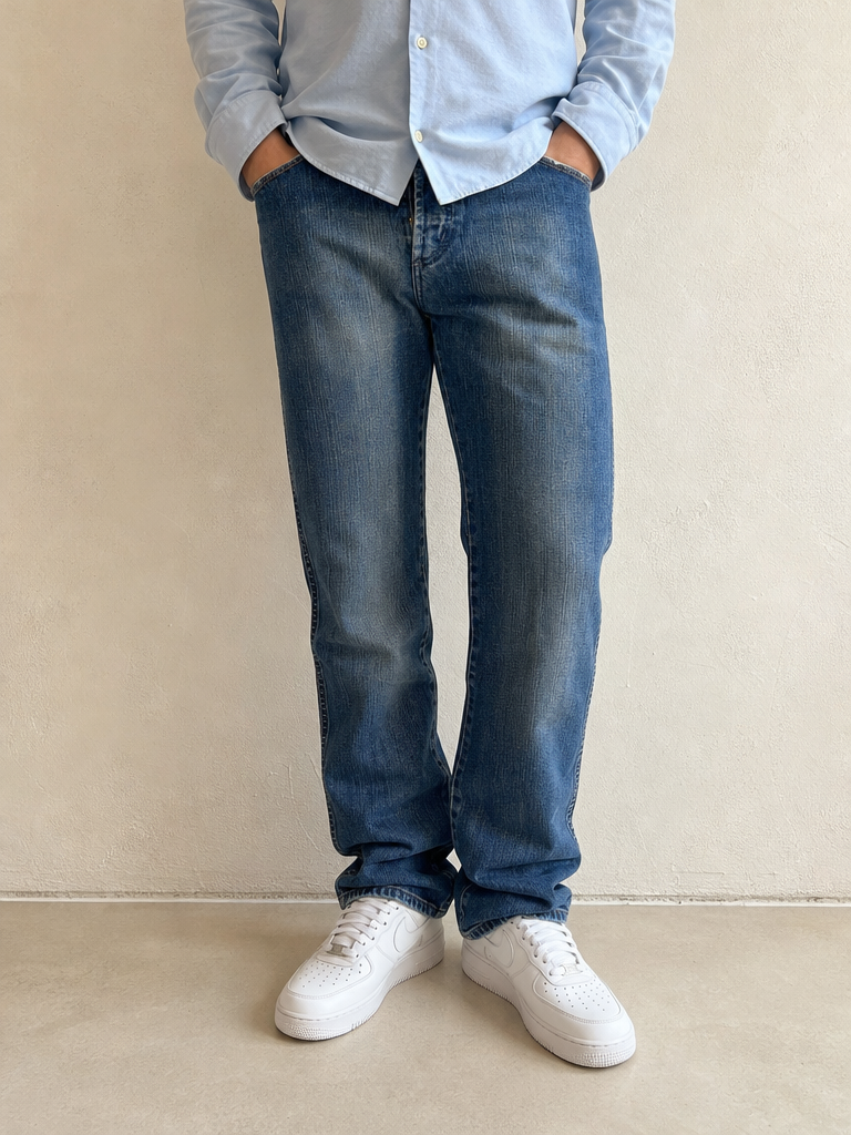Denim Jeans Wrangler Straight Fit Vintage Y2K Uomo (M) - indossata fronte