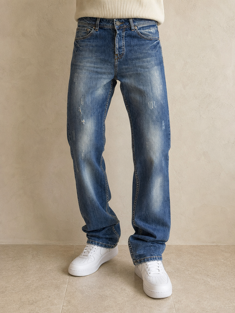 Denim Jeans Versace Straight Fit Washed Vintage Y2K Uomo (M) - indossata fronte
