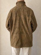 Giacca Montone in Vera Pelle di Renna Marrone Lungo con Pelliccia Vintage Y2K (XL) - indossata retro