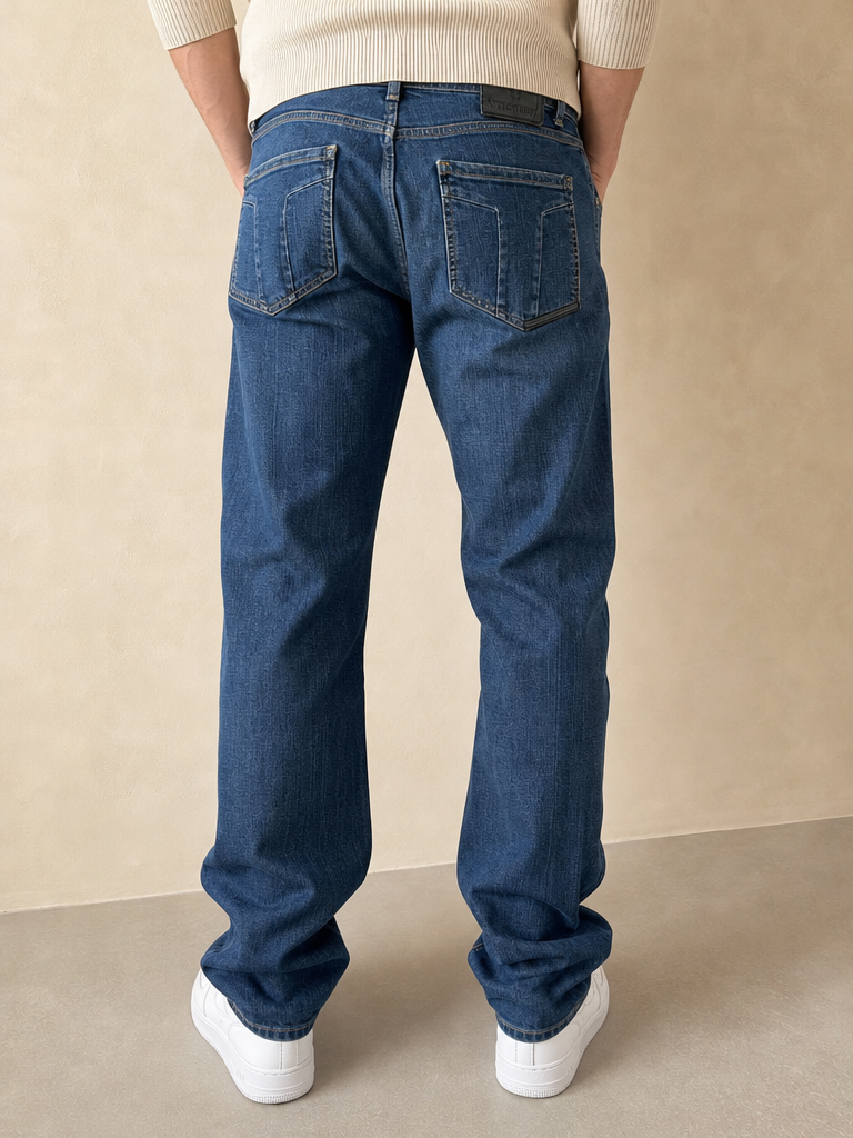 Denim Jeans Trussardi Dark Blue Straight Fit Vintage Y2K Uomo (L) - indossata retro