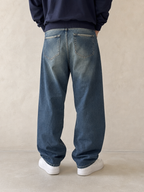 Denim Jeans Stone Wash Baggy Fit Straight Particular Piece Vintage Y2K Uomo (L) - indossata retro