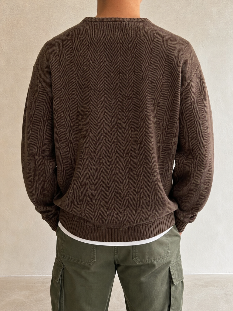 Maglione Spesso Ralph Lauren Chaps Marrone con Ricamo Vintage Y2K Uomo (L) - indossata retro