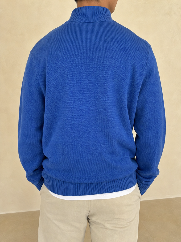 Ralph Lauren 1/4 Zip Sweater - Maglione Ralph Lauren Mezza Zip Dolcevita Blu Vintage Y2K Uomo (M) - indossata retro
