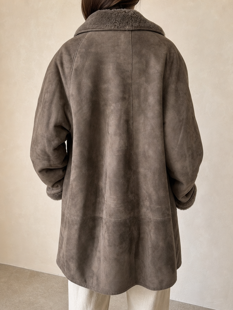 Marpel e Shearling Cappotto Vintage Y2K Marrone Pelle Lana (44) - indossata retro