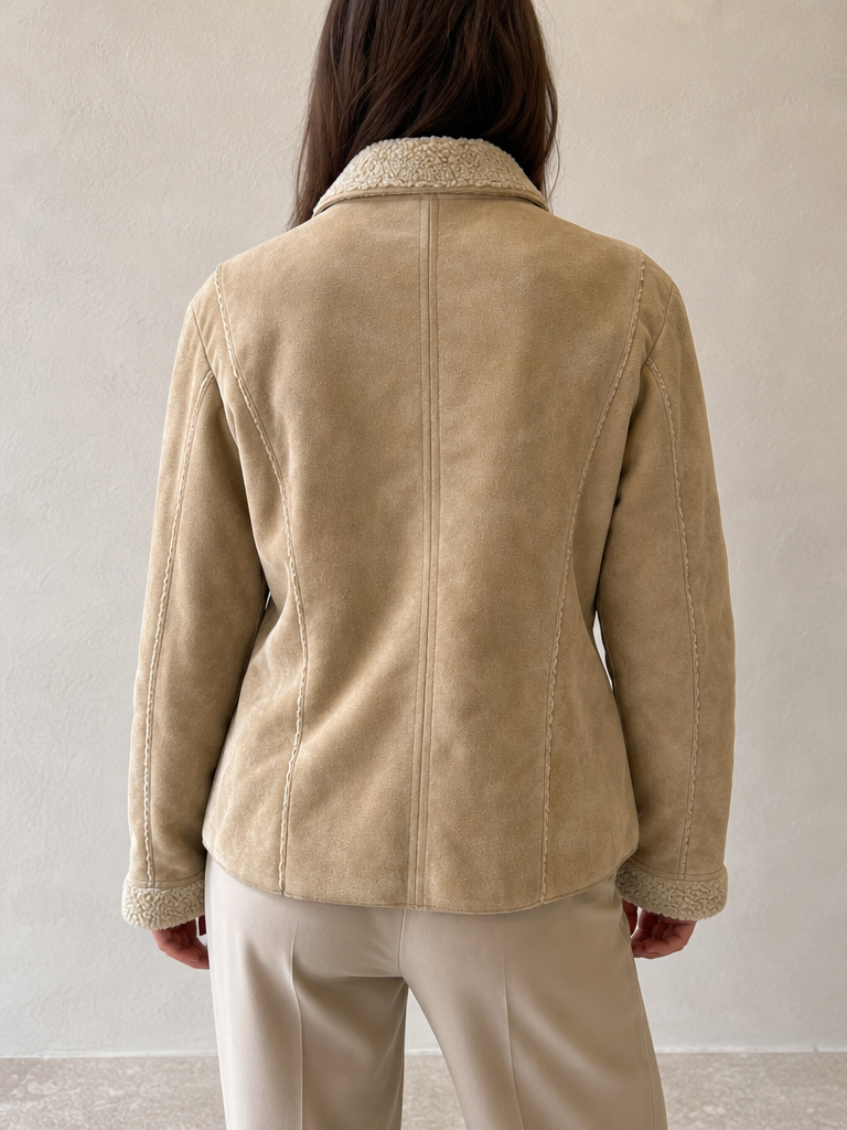 Giacca Montone Corto con Pelliccia in Vera Pelle di Renna Vintage Y2K Donna (XL) - indossata retro