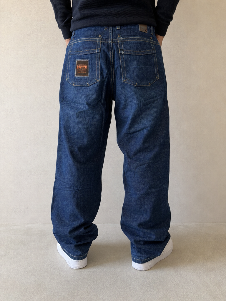 Denim Jeans Enyce Blu Wash Baggy Fit Vintage Y2K Uomo (XXL) - indossata retro