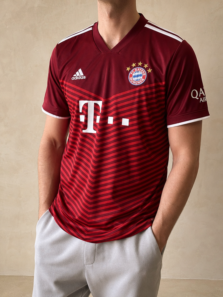 T-Shirt Adidas Bayern Monaco "Stefan 99" Football 90s 2000s American Style Vintage Y2K Uomo (L) - indossata fronte
