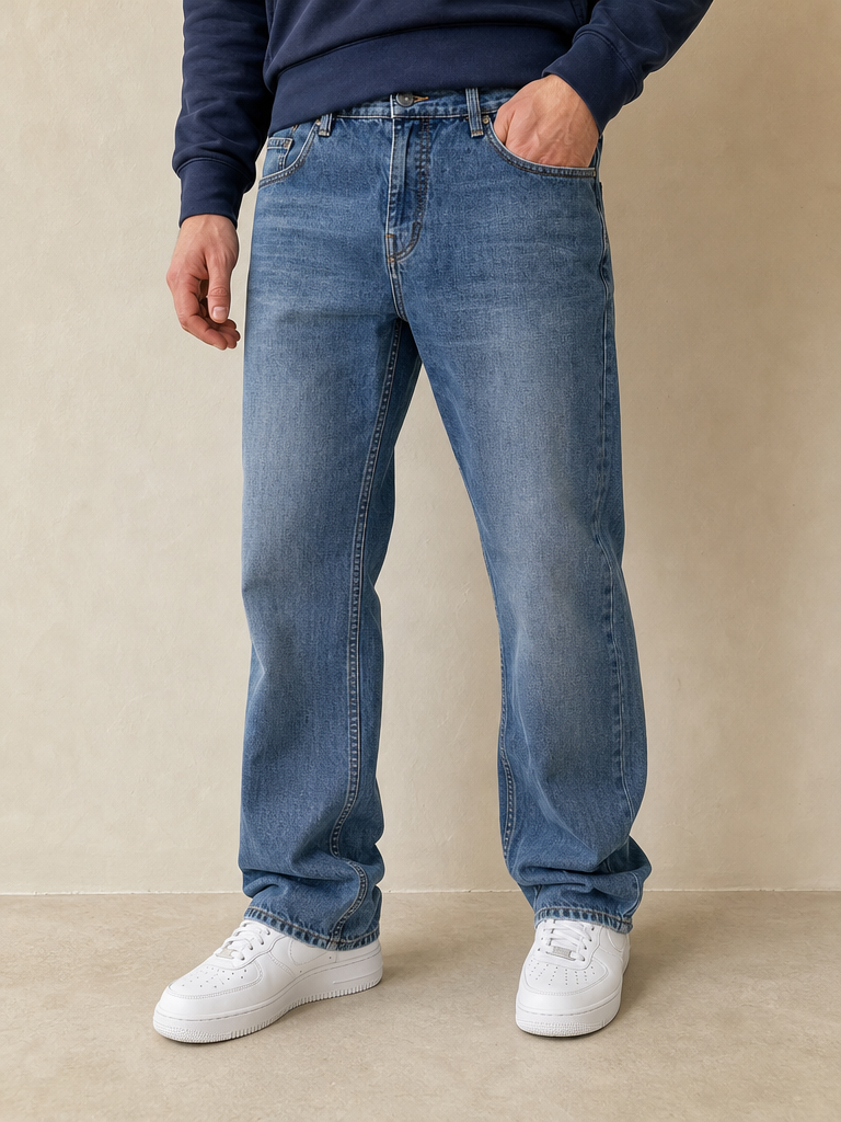 Denim Jeans Straight Fit Billabong Blu Wash Vintage Y2K Uomo (XL) - indossata fronte