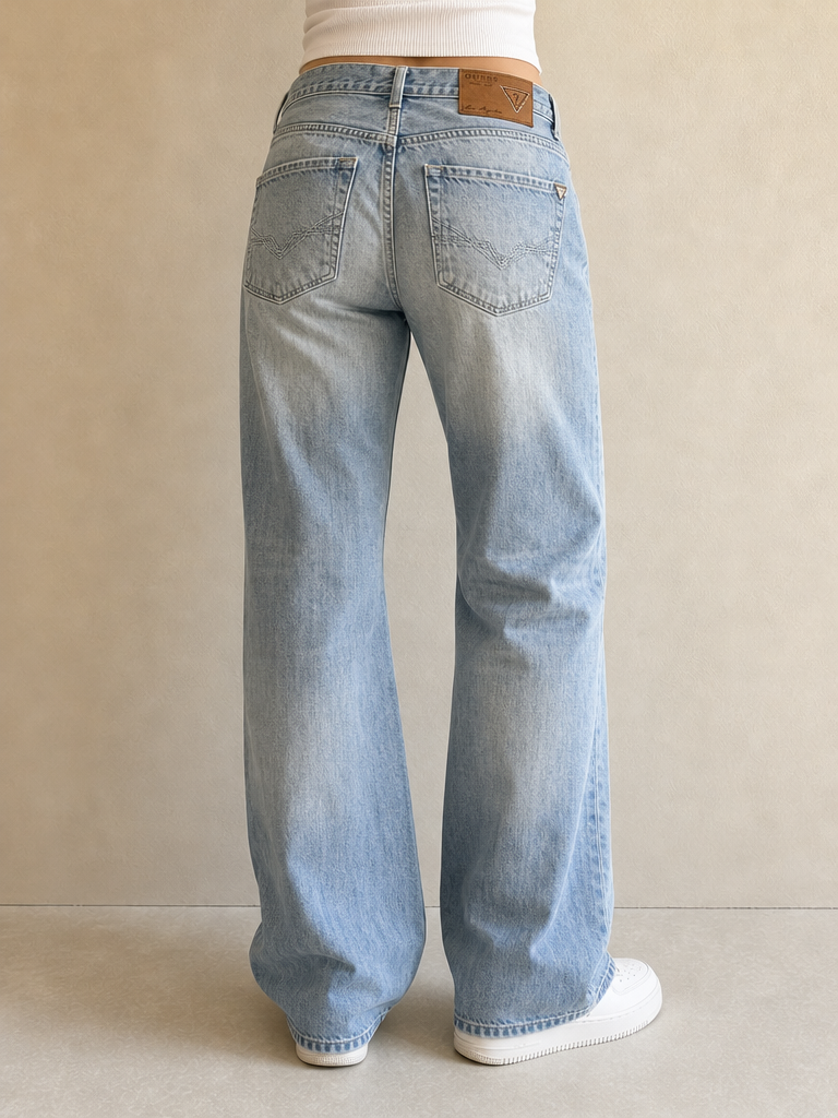 Denim Jeans Svasati Guess Light Blue Wash Vintage Y2K Donna (M) - indossata retro