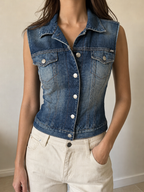 Jeans Denim Giubbino Miss Sixty Luxury denim nero Vintage Y2K Donna (L) — foto frontale indossata