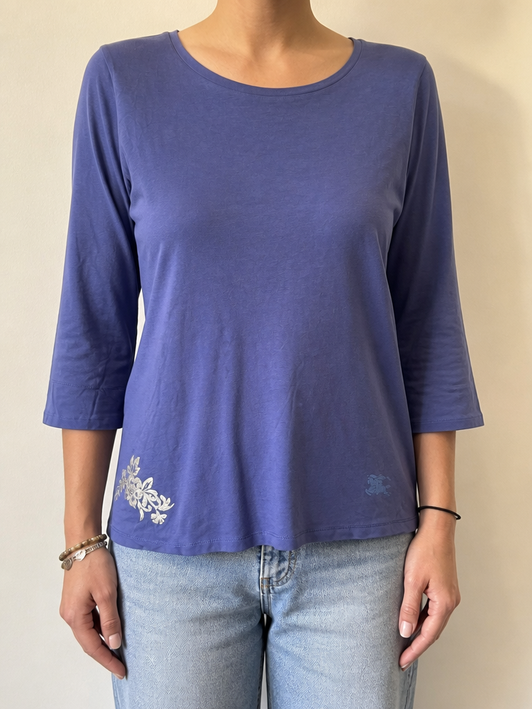 Maglia Burberry Brit Vintage Y2K Blu Manica 3/4 Decoro Floreale (S) — foto 1