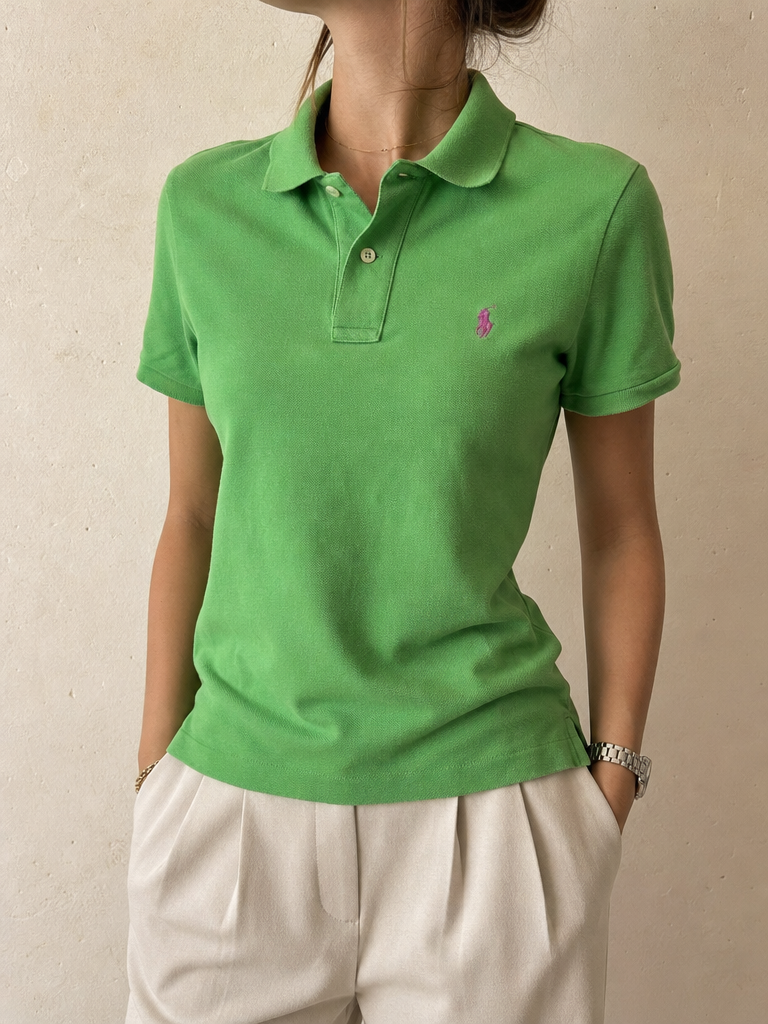 Maglietta Ralph Lauren The Skinny Polo Verde XS Vintage Y2K Donna - indossata fronte