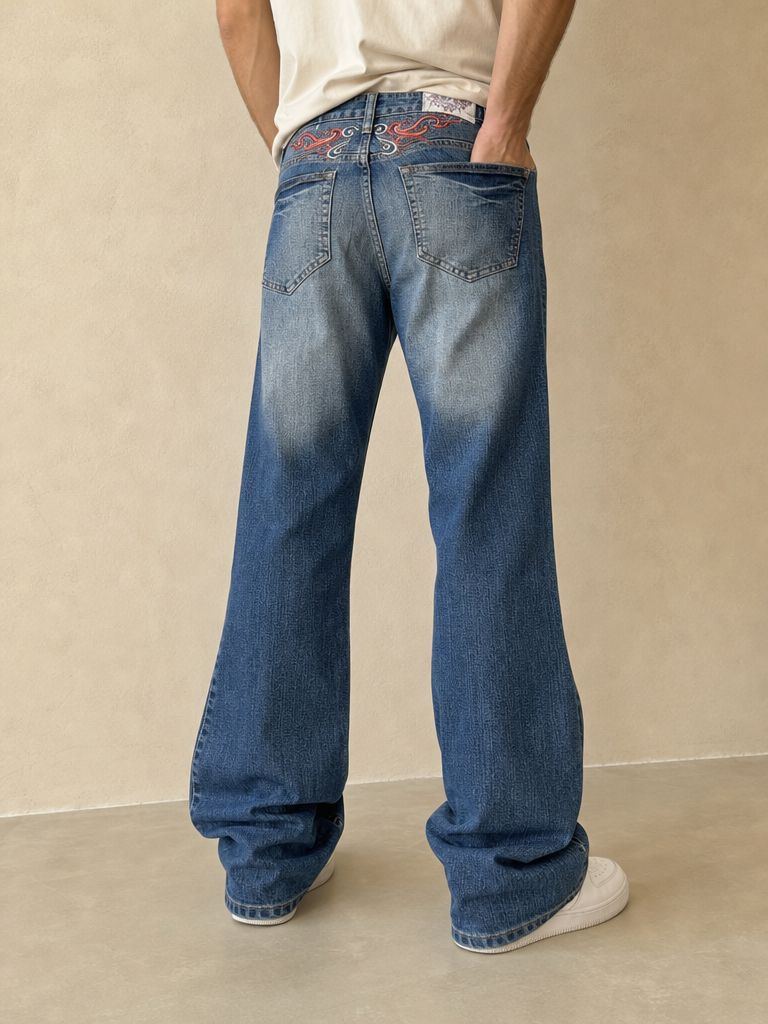 Denim Jeans Embroidered Washed Vintage Y2K Uomo (S) - indossata retro