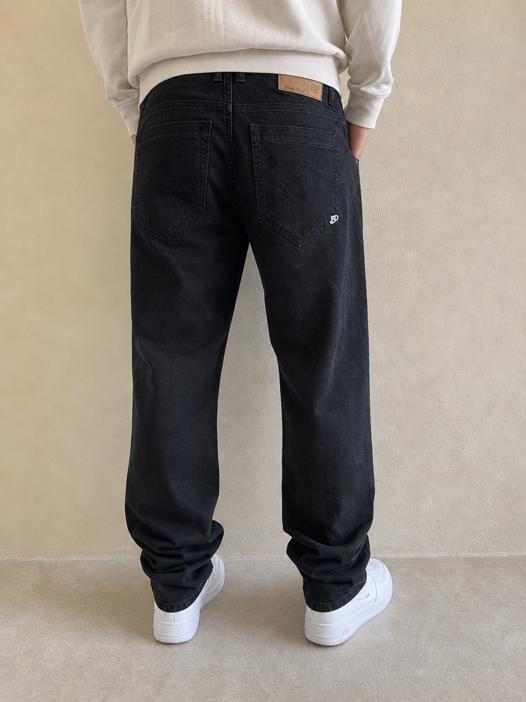 Denim Jeans Black Straight Fit Black Devil Vintage Y2K Uomo (XL) - indossata retro