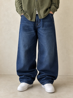 Forplay Denim Jeans Baggy Fit Dark Blue Hip-Hop Vintage Y2K Uomo - indossata fronte