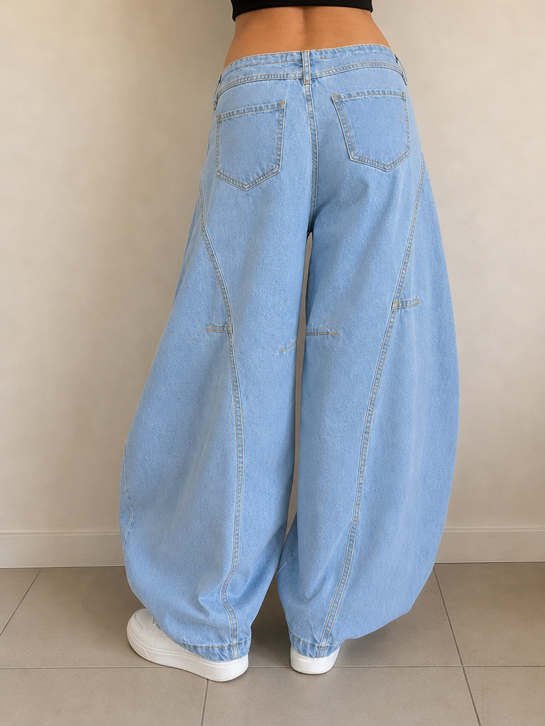 Baggy Jeans Super Balloon Fit - Light Blue Denim Vintage Y2K Donna — vista posteriore indossata