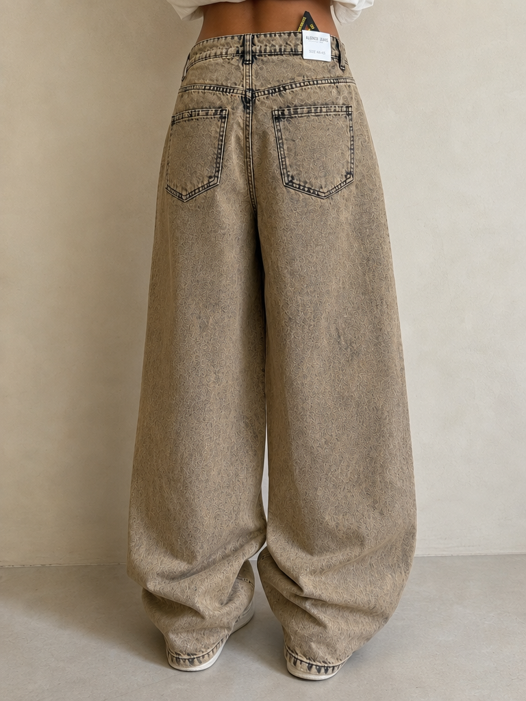 Denim Jeans Washed Particular Baggy Fit Hip-Hop Rave Vintage Y2K Donna - indossata retro