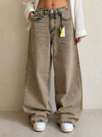 Denim Jeans Washed Particular Baggy Fit Hip-Hop Rave Vintage Y2K Donna - indossata fronte