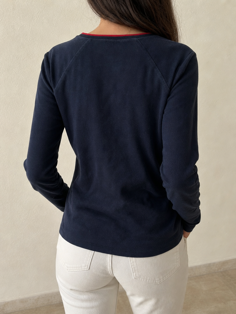 Maglione Pullover con Scollo a V Tommy Hilfiger Vintage Y2K Donna (S) - indossata retro