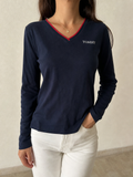 Maglione Pullover con Scollo a V Tommy Hilfiger Vintage Y2K Donna (S) - indossata fronte