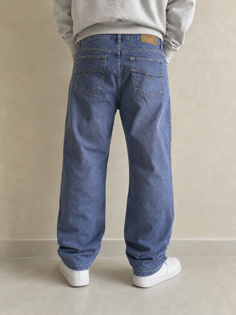 Jeans a gamba larga Tonnotto Blu slavato Vintage Y2K Uomo (XL) - indossata retro