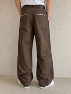 Pantaloni Pantalone in Cotone Baggy Fit con Cintura Marrone con Zip Vintage Y2K (S) - indossata retro