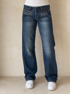 Jeans Denim Denim Low Waist Straight Fit Washed Vintage Y2K (XS) - indossata fronte