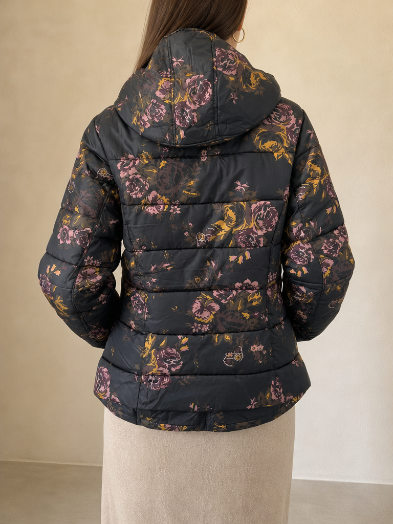 Giacca Giubbino Floreale Piumino Japan Style Vintage Y2K Donna (L) - indossata retro