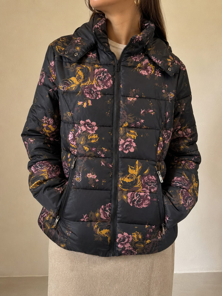 Giacca Giubbino Floreale Piumino Japan Style Vintage Y2K Donna (L) - indossata fronte