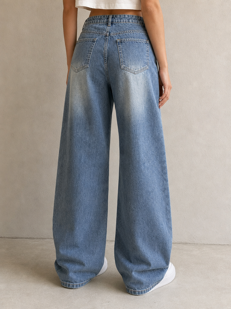 Denim Jeans Washed Blue Baggy Fit Vintage Y2K Donna (XS) - indossata retro
