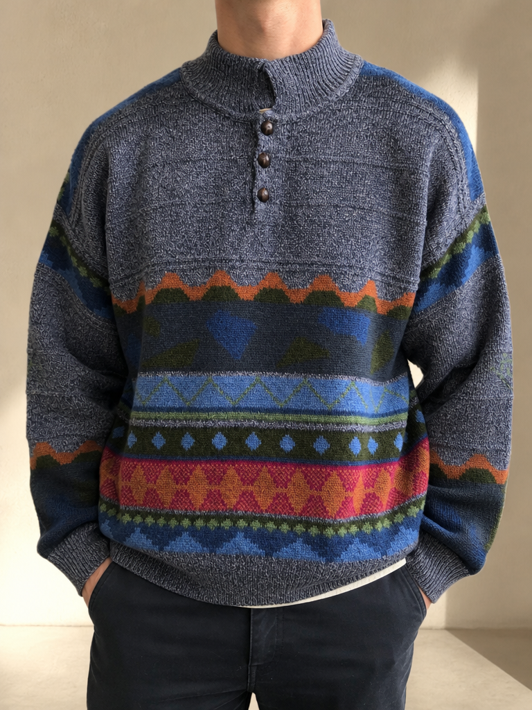 Maglione Colorato in Lana Vergine Vintage Y2K (XXL) - indossata fronte