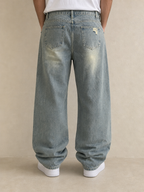 Denim Jeans Stone Wash Rotture Baggy Fit Vintage Y2K Uomo (S) - indossata retro